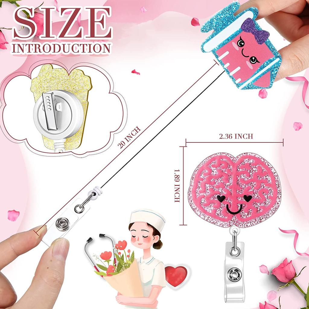 New Glitter Nurse Doctor Retractable Badge Reels Kawaii Cartoon Medical Theme Badge Reels Id/Ic Card Holder Hospital Supplies