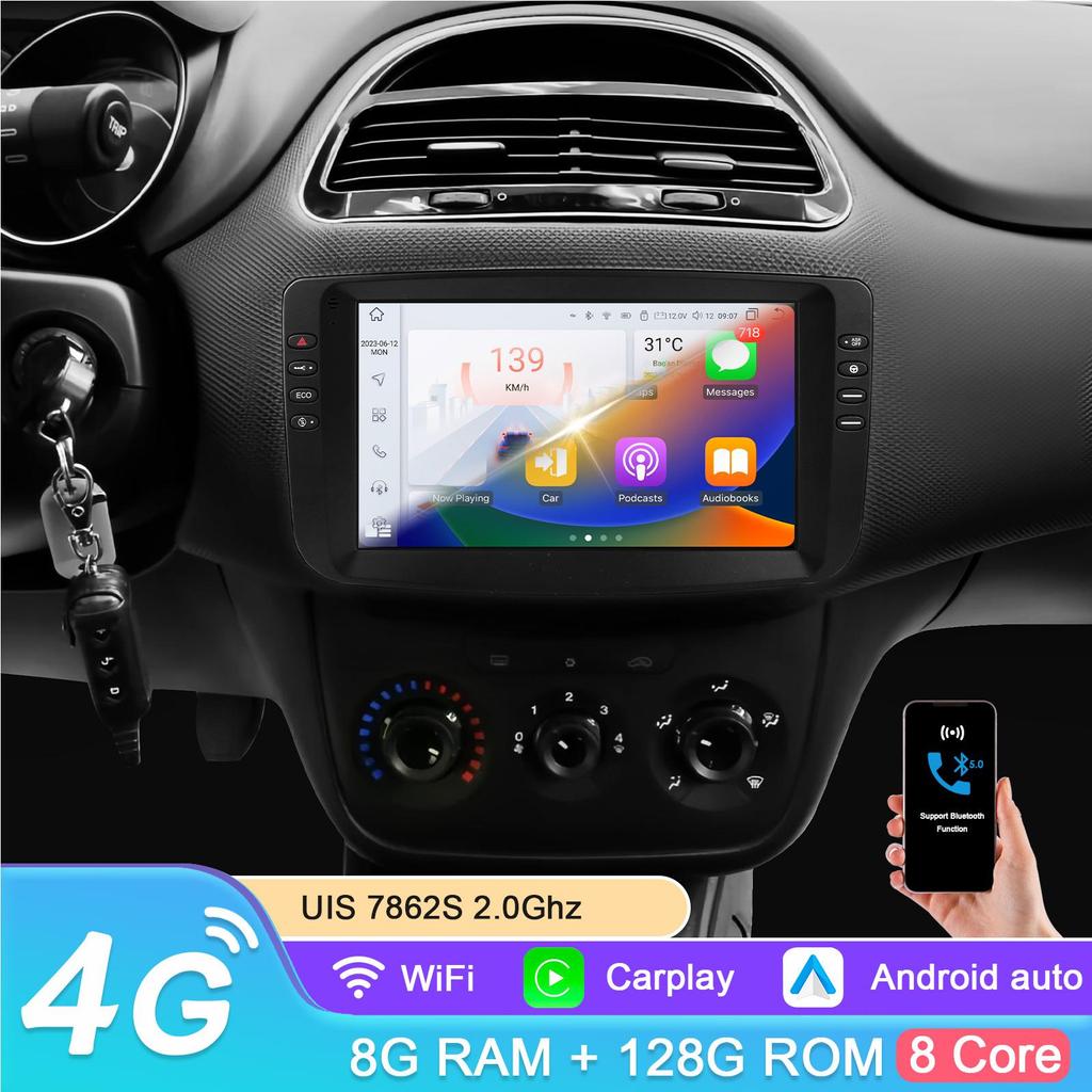 9-дюймовый Carplay 4G 2 Din Android 13 автомобильное радио для Fiat Linea 2012 - 2015 Fiat Punto EVO мультимедийный видеоплеер Navi GPS DSP WIFI интеллектуальный экран