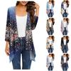 Women's Gradient Print Irregular Three-quarter Sleeve Cardigan With Pocket Jacket