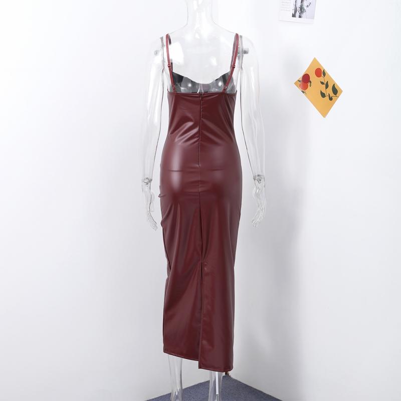 Женское сексуальное платье с открытой спиной из тонкой кожи на бретельках, модное платье без рукавов с застежкой-молнией, длинное платье на бедрах, вечернее платье