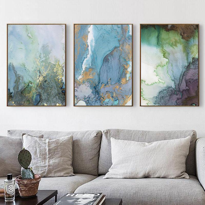 Marble Wall Art Canvas Painting Abstract Pictures Blue and White Canvas Art Posters and Prints Modern Home Living Room Decor