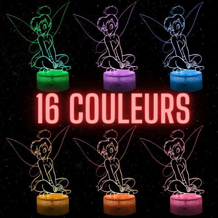 Lampe De Chevet 3D LED Fée Clochette, Veilleuse Changement De Couleurs, Lampe Tactile Bureau Et Chambre Enfant, Idée Cadeau Deco