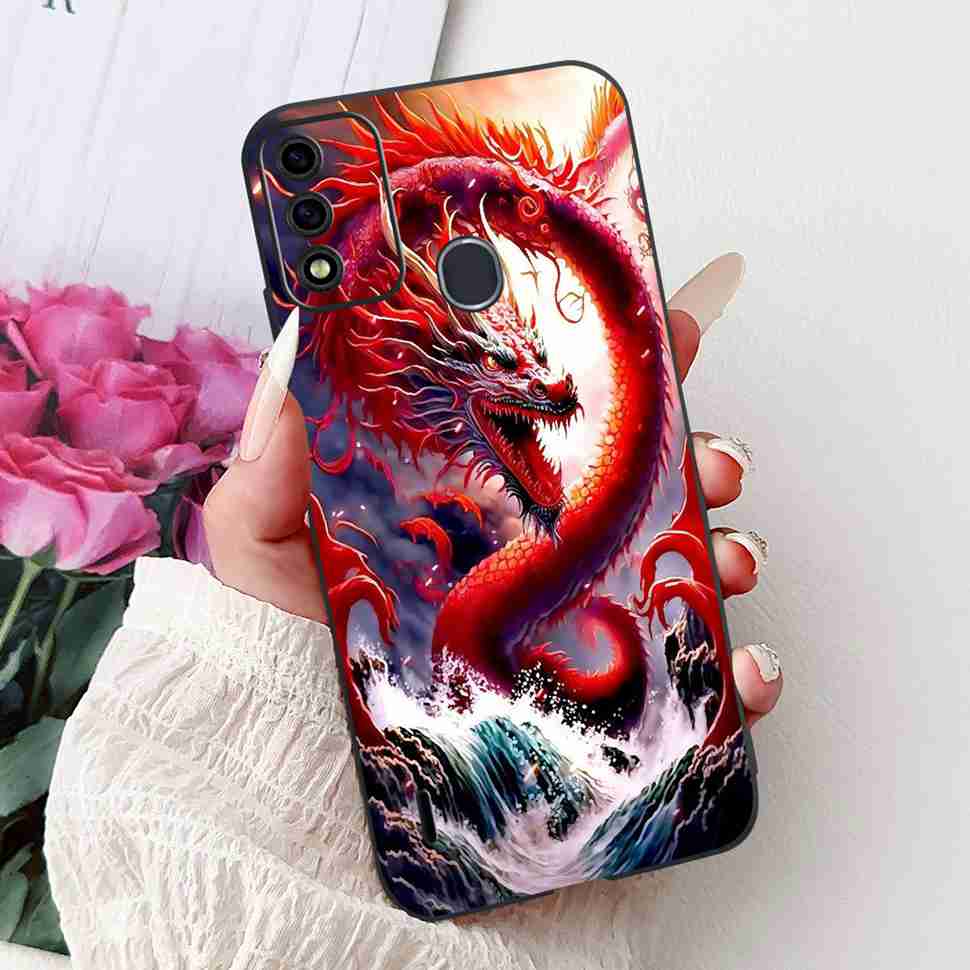 For Itel A48 6.1" Case Fashion Painting Soft Silicone TPU Black Cover For ITEL A48 itel a48 Popular Design Flowers Phone Cases