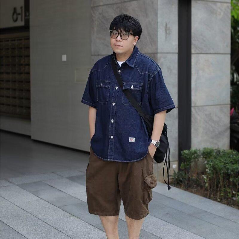 Японский ретро модный бренд летняя свободная джинсовая рубашка с короткими рукавами художественная молодежная рабочая рубашка мужская и женская многослойная куртка