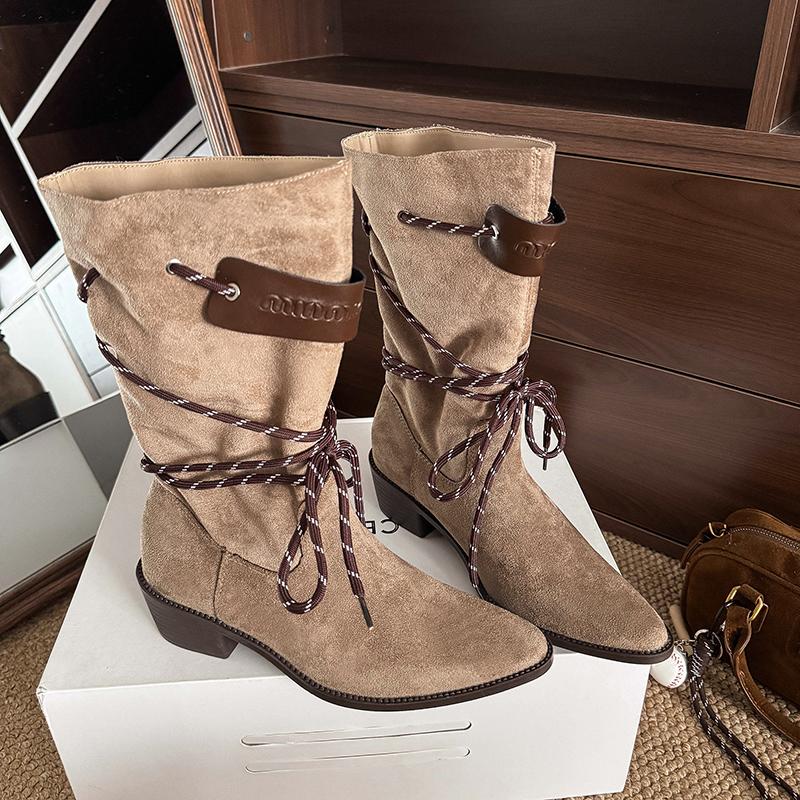 Модные осенне-зимние женские ботинки-вестерны на толстом каблуке 2025, сексуальные полусапоги с острым носком, женские сапоги для верховой езды из искусственной замши, на молнии