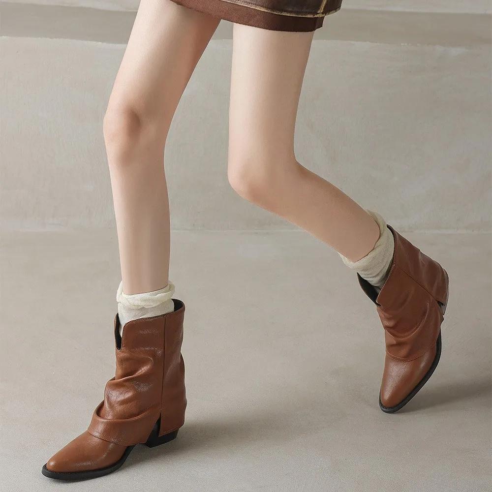 Retro British Style Pointed Ankle Boots for Women 2024 Thick Heel High-heeled Leg Boots Platform Shoes Women