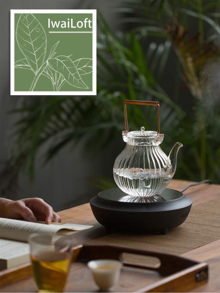 IwaiLoft Handmade Heat-Resistant Glass Teapot with Strainer, Glass and Copper Handle, Jumping Design, Perfect for Fruit Tea, Loose Leaf Tea, Flower