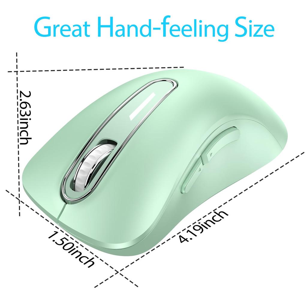 memzuoix Ergonomic Wireless 1400 5 Battery USB Receiver Compatible with Light Green Mouse, 2.4G Optical, DPI, Buttons, Operated, Included, Cordless,