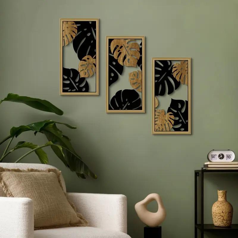 3 шт./комплект настенного декора фермерское искусство бохо современное изготовленное настенное искусство полые листья дома деревянная настенная подвеска гостиная
