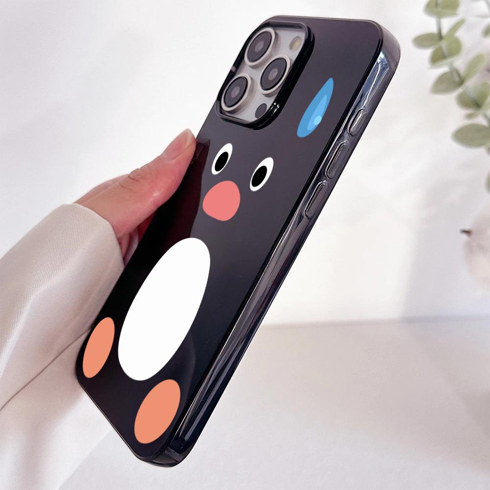 Милый пингвин в поту, глянцевый черный чехол для телефона iPhone 17 16 15 14 13 12 11 Pro Max 14 Plus 16E, смешной мягкий чехол Fundas