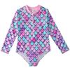 2022 Girls' Long-Sleeve Mermaid One-Piece Swimsuit with Sun Protection - European and American Style