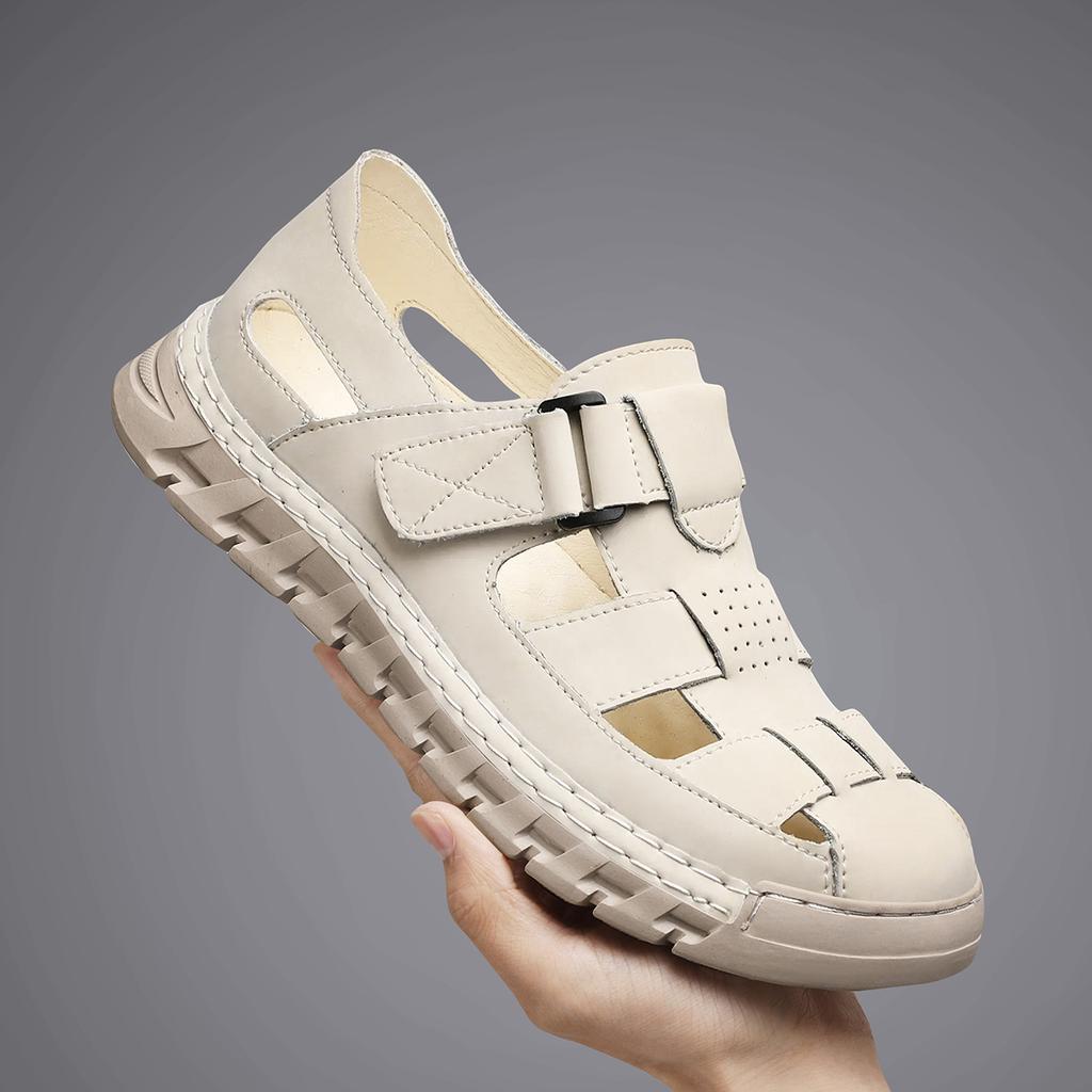 Летние мужские сандалии из натуральной кожи, повседневная обувь с открытым носком, пляжные сандалии