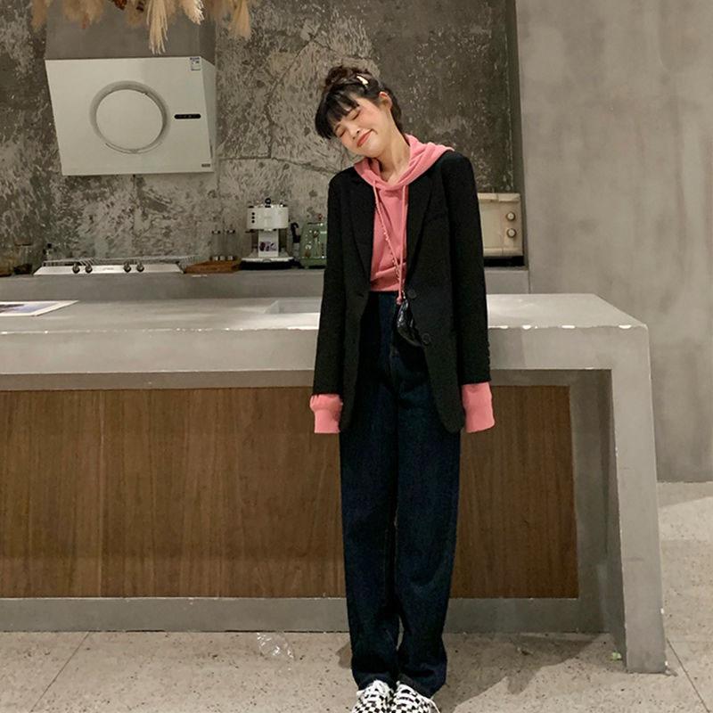 2025 Spring Autumn Women's Brown Blazer, Korean Style Loose Fit Casual Jacket with Notched Lapel, Internet Famous Office Wear for Daily Outfits