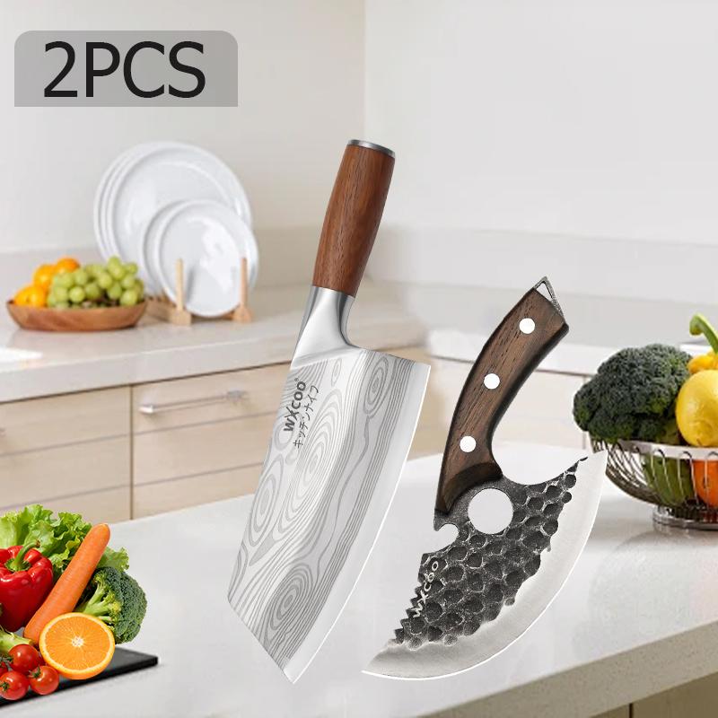 1PCS WXCOO Stainless Steel Kitchen Knife Scissor Set Fruit Slicing Multifunctional Bottle Opener Chef Knife Wooden Handle
