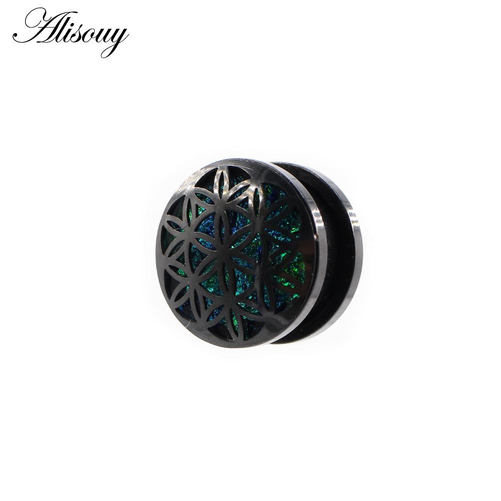 Alisouy 2 шт., ретро нержавеющая сталь, опал, полые цветы, ушные туннели, заглушки, расширитель, носилки, калибры, серьги, ювелирные изделия для пирсинга