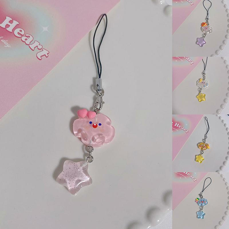 Милая цепочка для телефона с изображением облака и звезды, Kawaii, яркий цвет, ремешок для телефона, брелок для девочек, милый ремешок для мобильного телефона