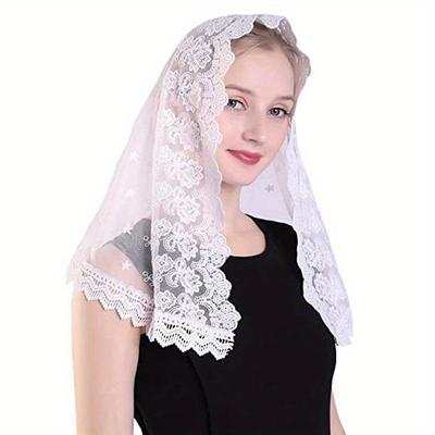 Женская кружевная католическая вуаль для церковного головного убора с цветами, шарф для часовни, шаль из вуали, платок, аксессуары для волос