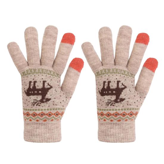 1 пара вязаных перчаток с оленями на всю длину пальцев для мужчин и женщин, сенсорные, зимние, теплые, толстые флисовые перчатки, уличные, для велоспорта, термоперчатки для холодной погоды