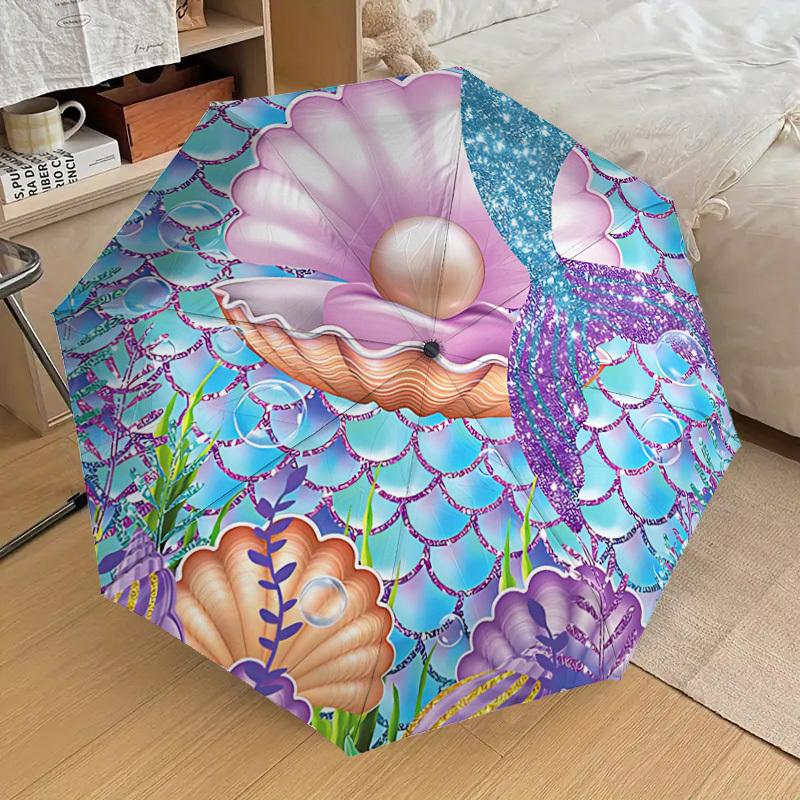1PC Mermaid Shell Umbrella-8-Rib Reinforced Portable Folding Travel Suitable for All Seasons Outdoor Daily Use-Z0478