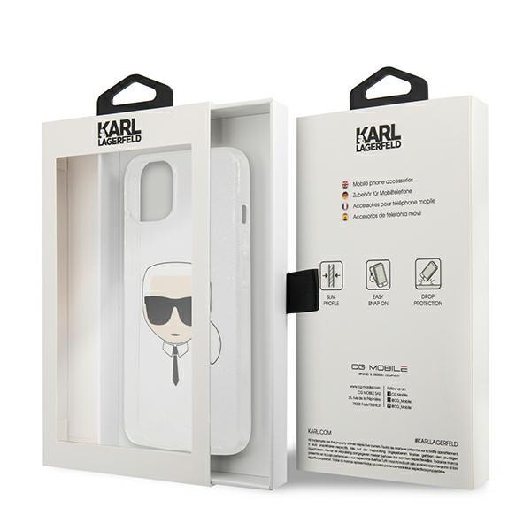 Etui do iPhone 13 mini Karl Lagerfeld Glitter Karl's Head Srebrny