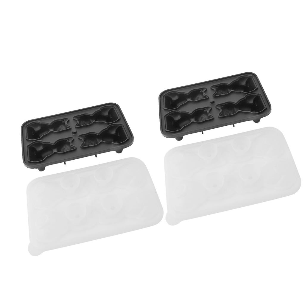 2Pcs 3D Cat Shape Silicone Ice Cube Tray 4 Cubes Reusable Cute Animal Shape Silicone Ice Mould for Whiskey Cocktails