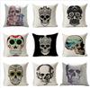 Skeleton Head Throw Pillow Cover With Linen Fabric For Home Decor And Living Room