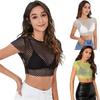 Sexy Fishnet Sports T-shirt Perspective Mesh Navel-exposed Short Top Shirt