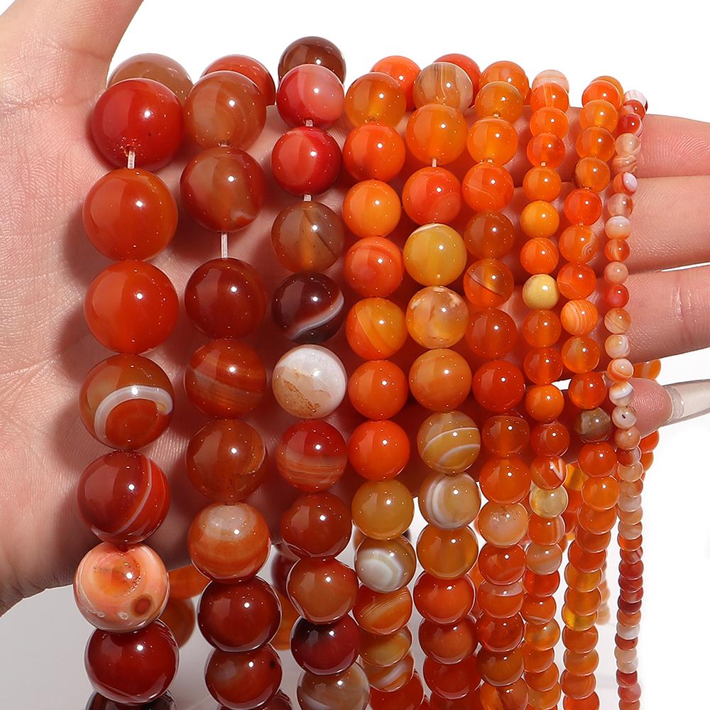 1 String Round Orange Stripe Crystal Agate Natural Stone Beads Loose Spacer Beads For Jewelry Making DIY Bracelet Necklace Ring