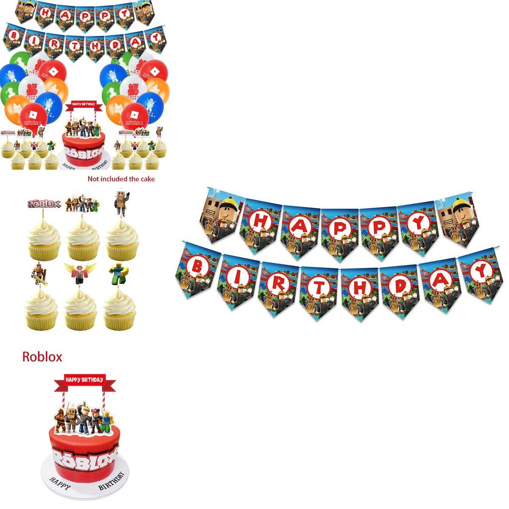 Creative Roblox Birthday Party Supplies Including Lively Banner Balloons And Fun Cake Toppers