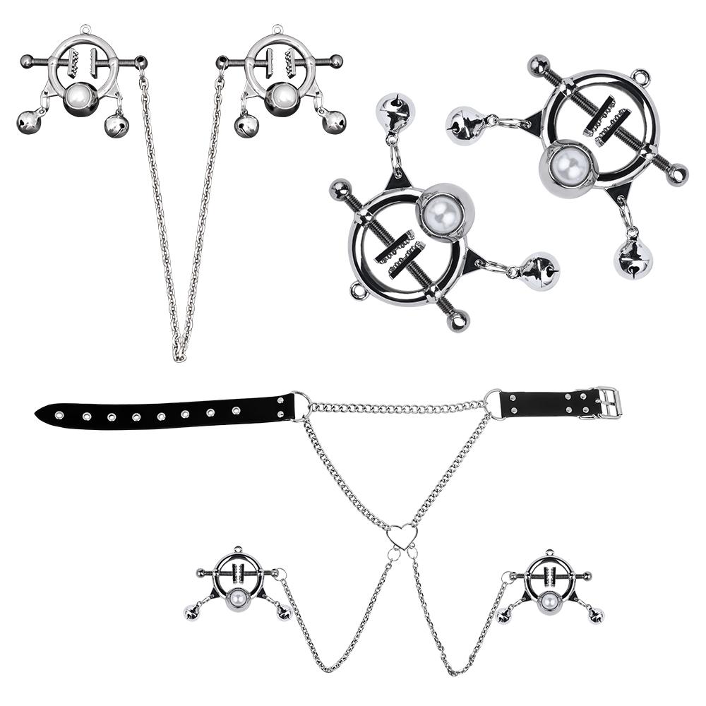 Body Chain Jewelry for Women Nipple Clip for Pressure Metal Nipple Clamps Necklace Non Piercing Adjustable Sexy Rubber Clamps