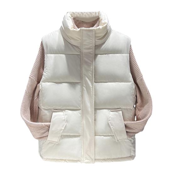 Женское зимнее пальто с карманами, застежкой-молнией, воротником-стойкой, без рукавов, однотонное, для активного отдыха