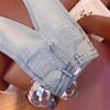 Autumn and winter light blue velvet retro micro-flared slim-fitting jeans women's high-waisted slim-fitting horseshoe pants