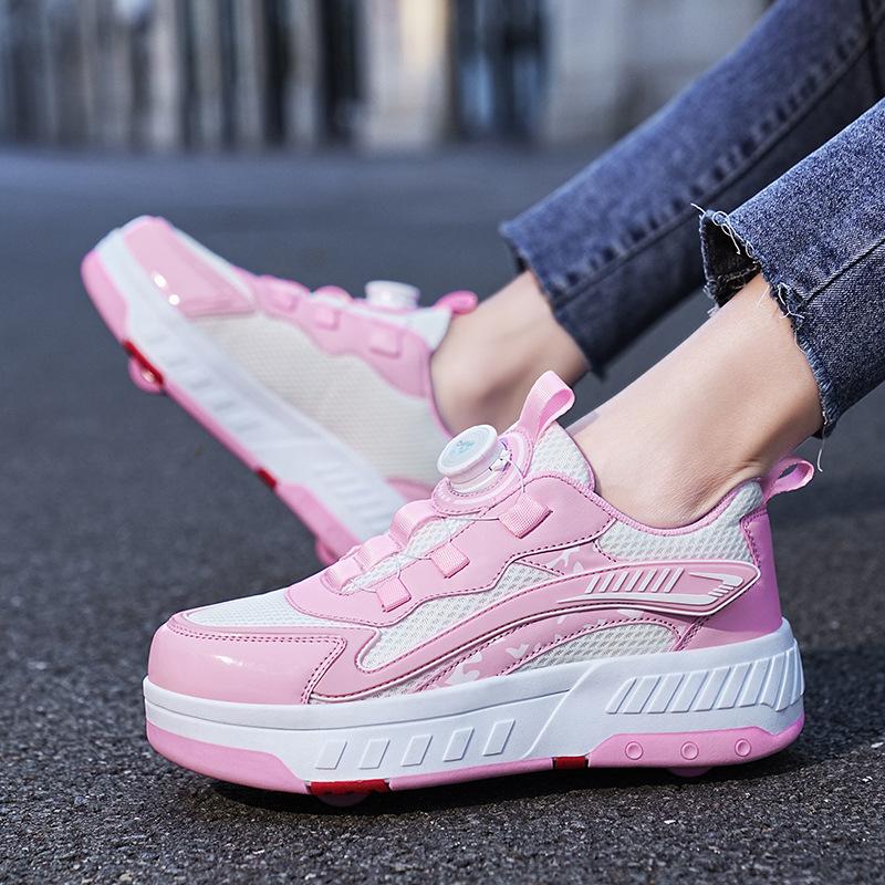 Новые беговые туфли Четырехколесные блочные туфли для девочек Детская обувь с колесами Коньки для мальчиков и девочек Студенческая деформационная обувь