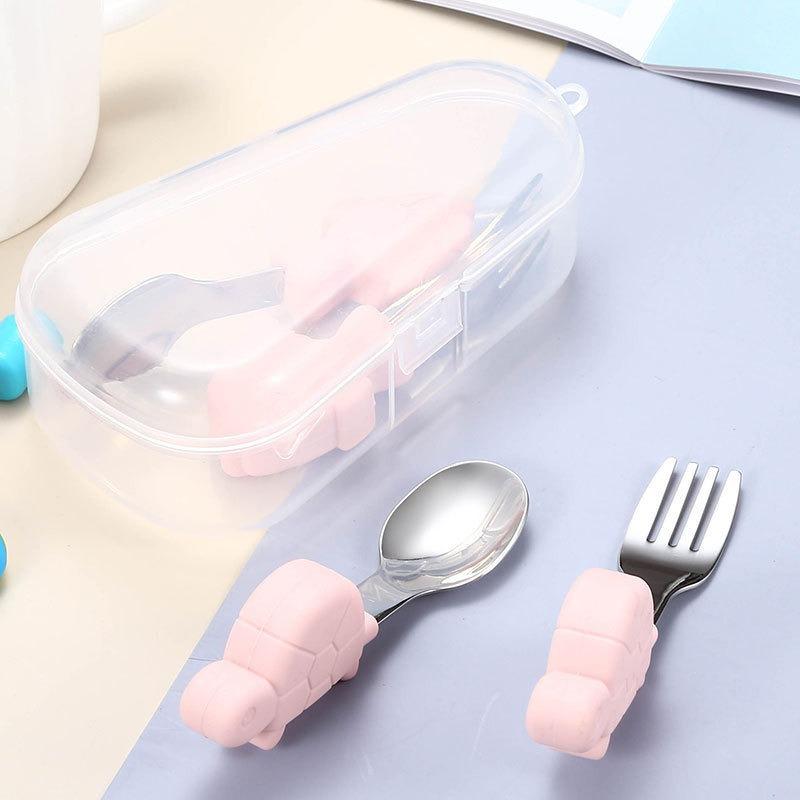 1 комплект детской посуды, детская утварь, столовые приборы из нержавеющей стали для малышей, ложка и вилка для кормления младенцев с героями мультфильмов