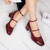 Праздничные туфли Мэри Джейн с квадратным носком для женщин, весна-осень, ретро, с ремешком и пряжкой, с неглубоким вырезом, одинарные туфли, черные, красные, туфли-лодочки на высоком каблуке
