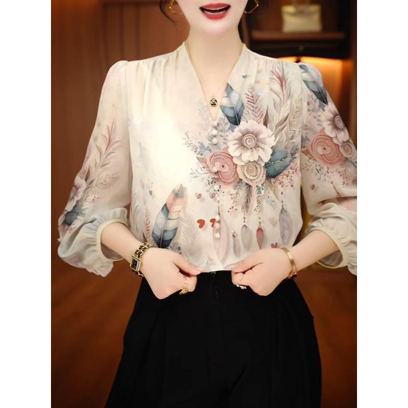 Летняя элегантная красочная рубашка с рукавом три четверти женского дизайна, модный повседневный топ