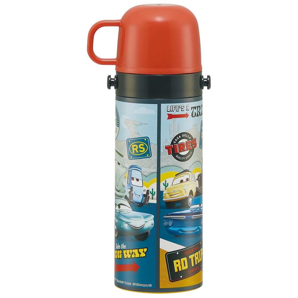 Skater Children's Water Bottle, 2-Way, 470ml (Direct Drink) or 430ml (Cup), Disney Cars 24, Boys, Stainless Steel, Insulated, Lightweight, Sports