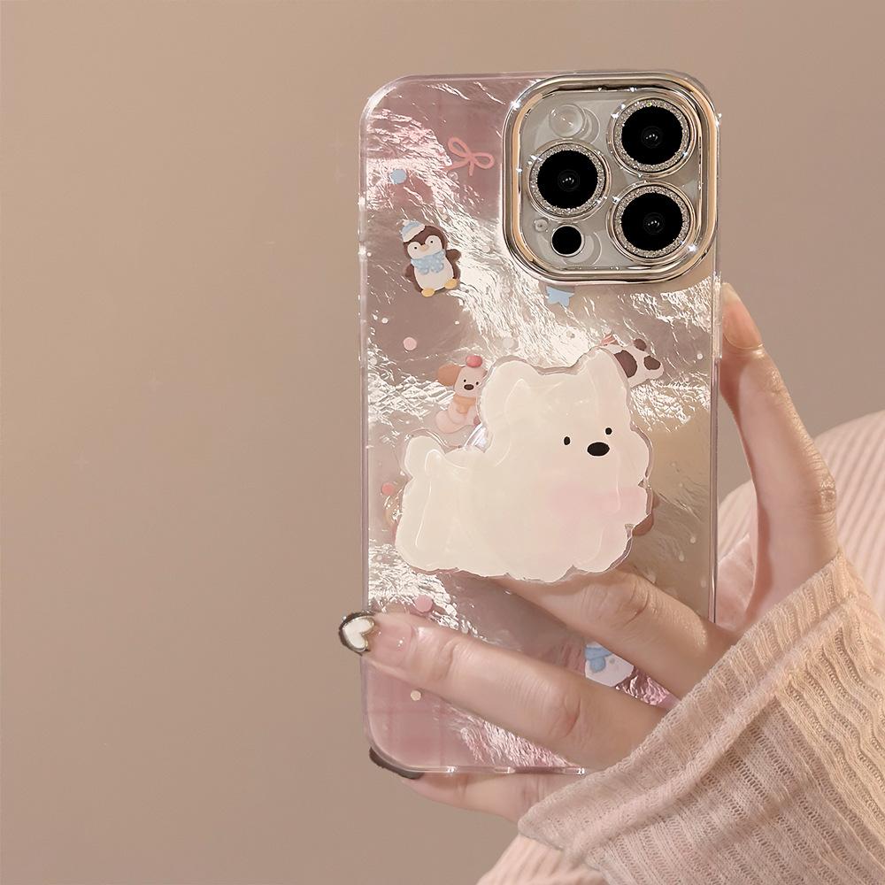 Розовый Вест-Хайленд Подходит для чехла на мобильный телефон Apple 17 iphone16 мультяшный браслет 14pronax блестки 13 жесткий чехол