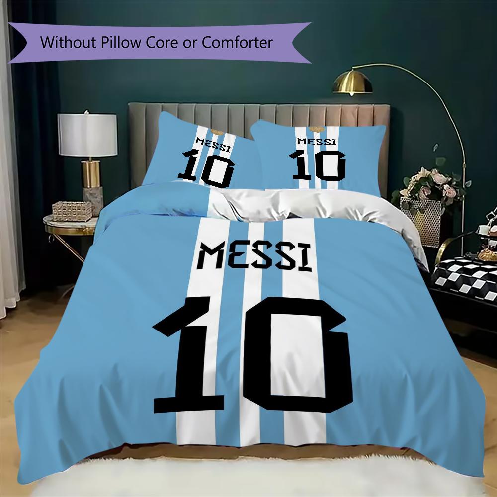 MESSI 10 Pattern Bedding uilt Set uilt Cover Pillowcase Home Decoration Birthday Gift (1 * duvet cover + 2 * pillowcase without core)
