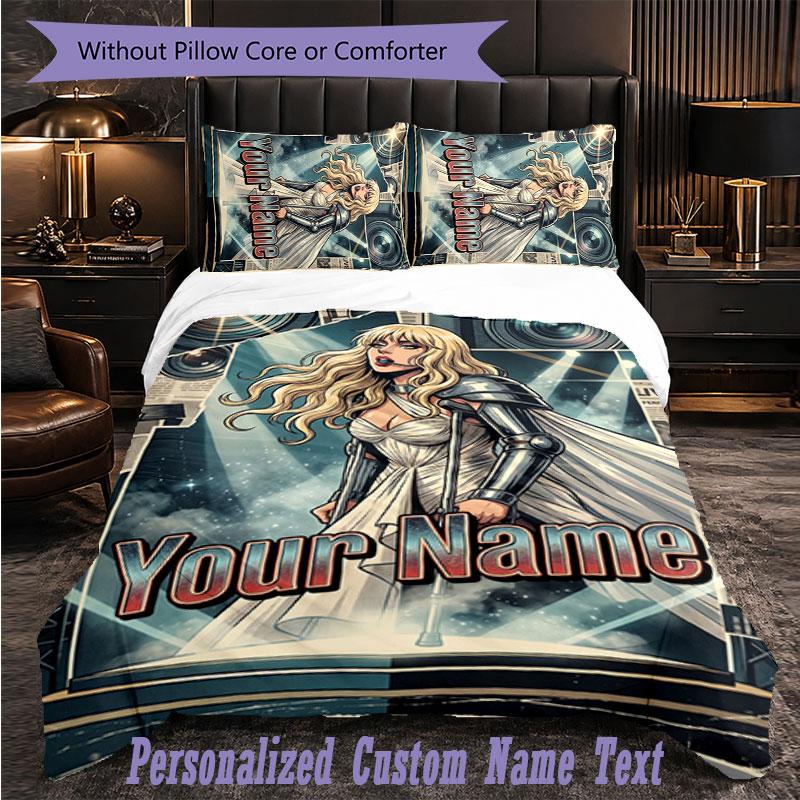 Personalized 3Pcs Bedding SetLady Gaga Custom Text Duvet Cover Pillowcase Set Bedroom Gift