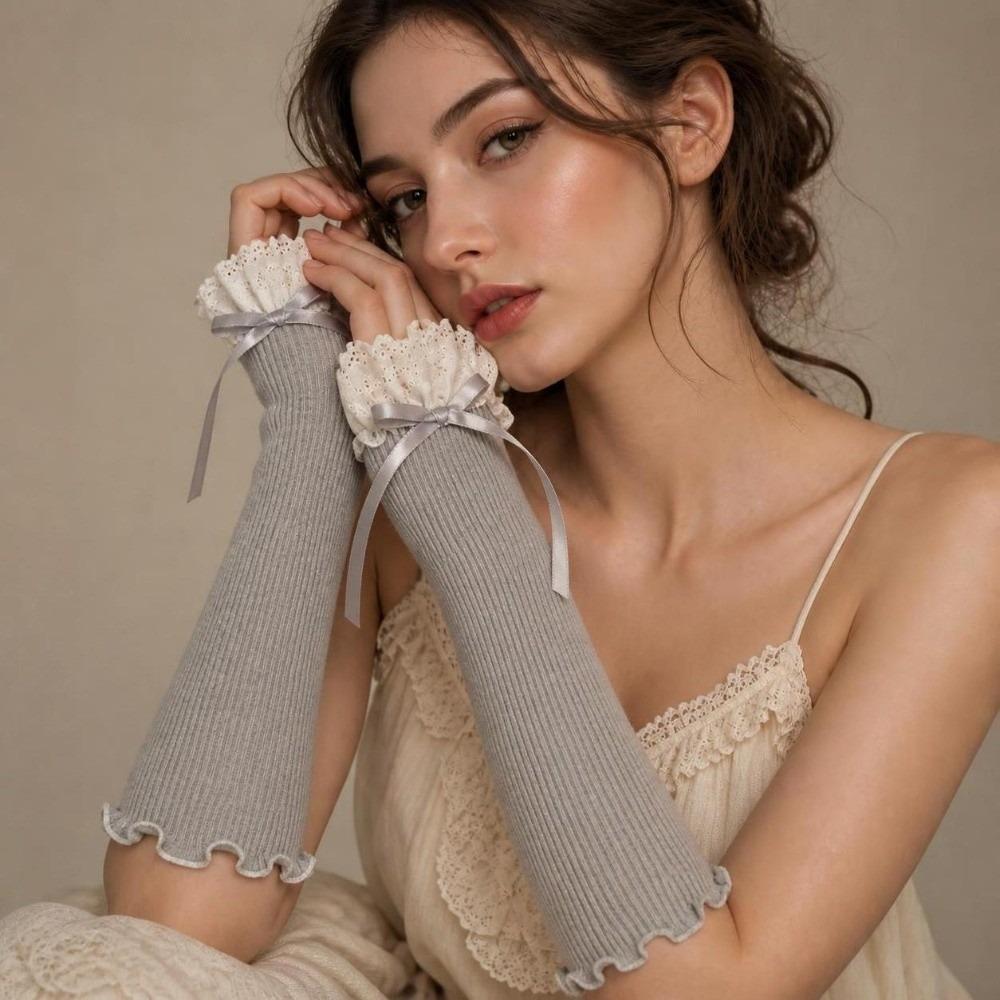 1 Pair Long Length Ruffle Sleeves For Women Elastic Ruffle Cuff Lace Elbow Sleeves for Women