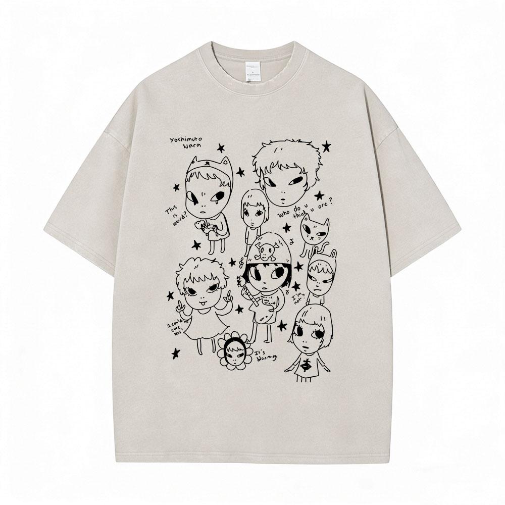 Washed Vintage Funny Yoshitomo Nara No T Shirt Men Women Casual Humor Tshirt Male Cotton Oversized Short Sleeve Tees Streetwear