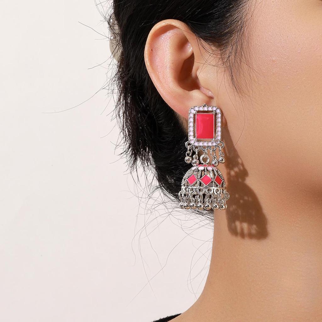 Богемные ретро серьги с кисточками и инкрустированным бриллиантовым шариком