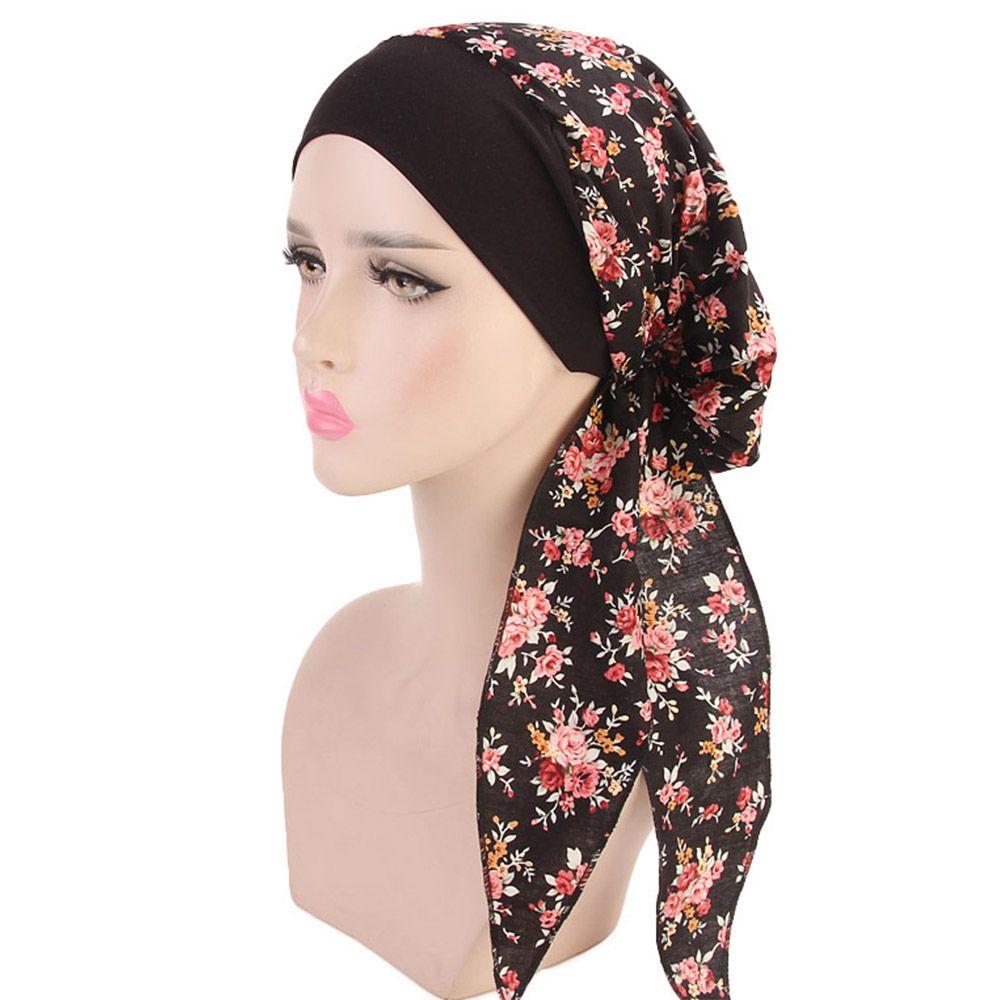 Women Headwear Pre-Tied Elastic Chemo Pirate Cap Hair Loss Hat Cancer Head Scarf Muslim Turban