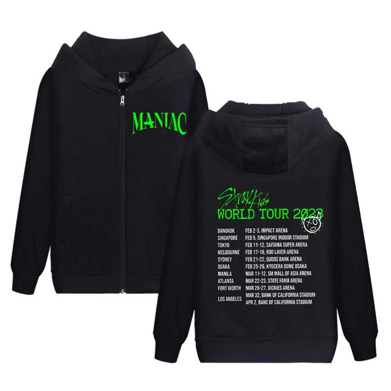 Stray Kids Inspired Harajuku Print Hooded Zip-Up Sweatshirt Loose Fit Cotton Pullover Teens Men