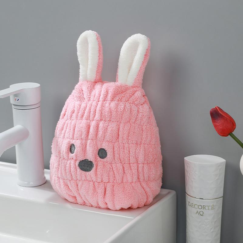 Шапочка для сухих волос в виде кролика для девочек, коралловое бархатное впитывающее полотенце для волос, женский шампунь, милая шапочка для душа, платок