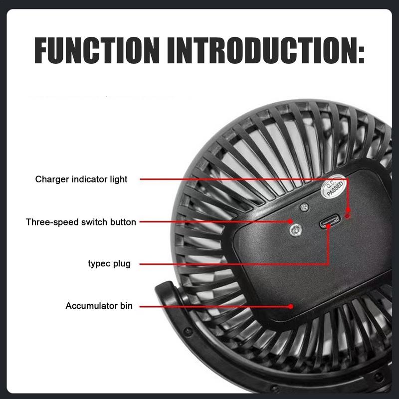 USB автомобильный вентилятор Перезаряжаемый вентилятор Портативный Перезаряжаемый Мощный 3 скорости Присоска 360 Регулируемый Вентиляция Циркуляция воздуха Для