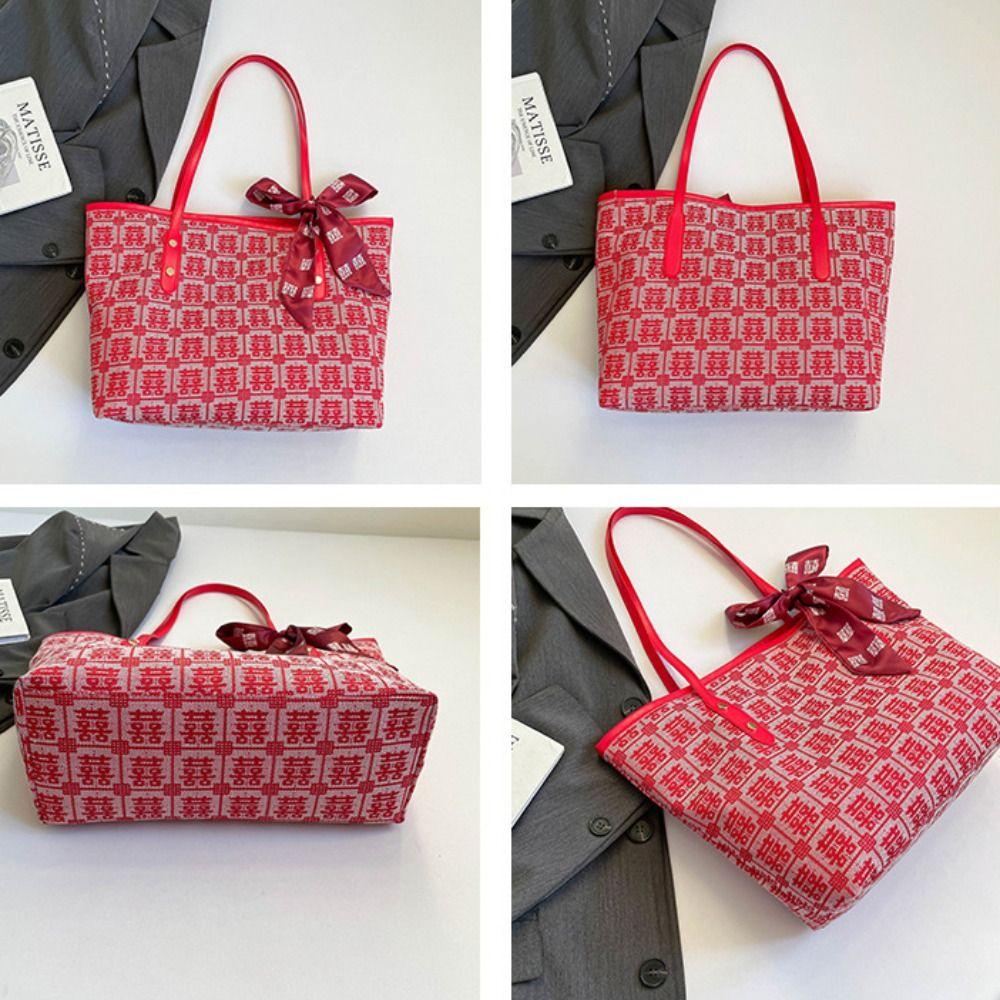 Reusable Women Tote Bag Large Capacity Bridal Shoulder Bag Traditional Red Envelope  Baby Shower