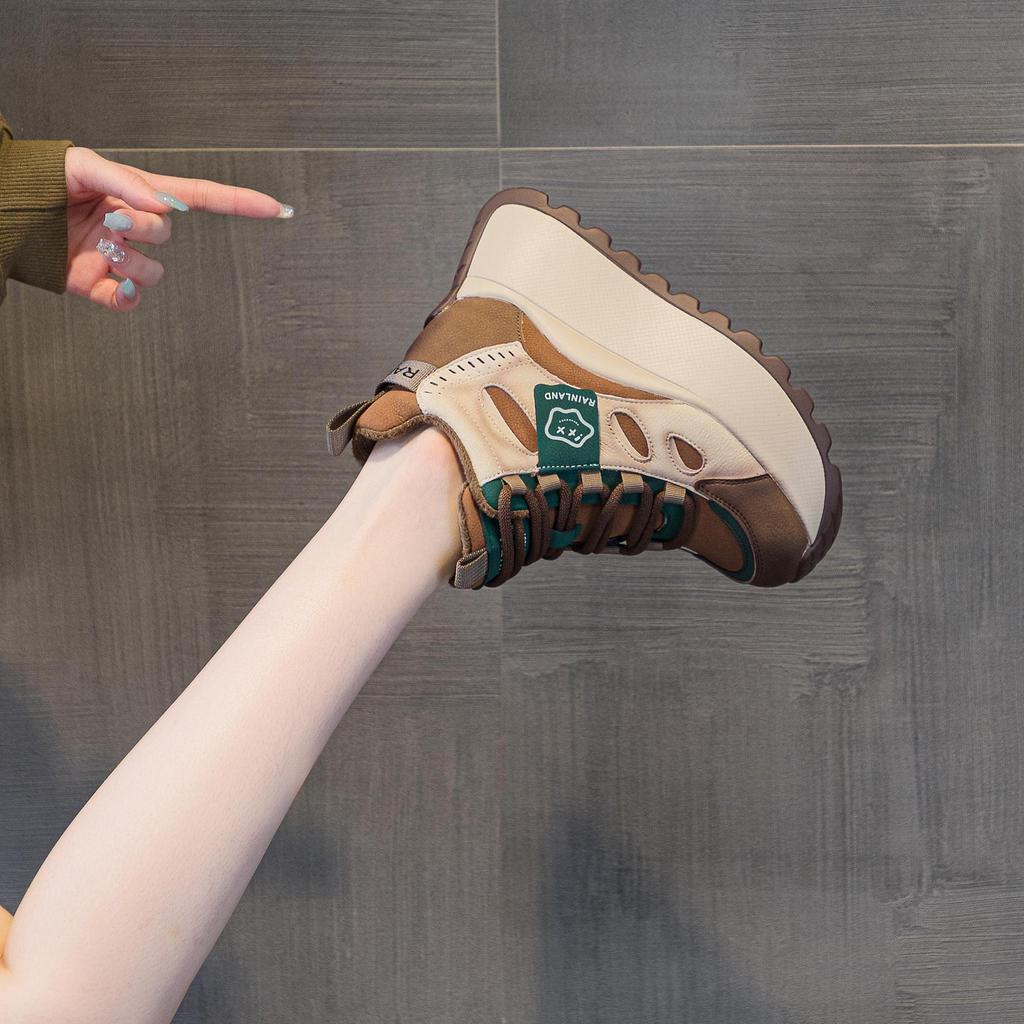 Папины кроссовки мягкая кожа осень новые высокие повседневные модные универсальные спортивные туфли женские туфли увеличивают рост