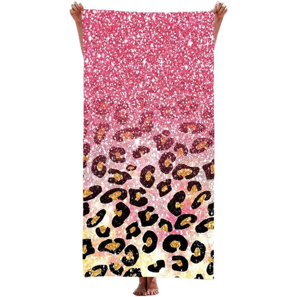 Charming Leopard Print Microfiber Beach Towel Summer Sun Protection Shawl Large Absorbent Bath Towel for Outdoor Swimming